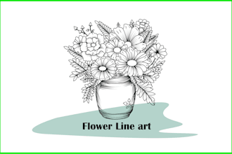 create line art illustration botanical,flower beautifully