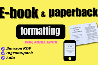 do book formatting for amazon kdp, ingramspark, lulu in 24h