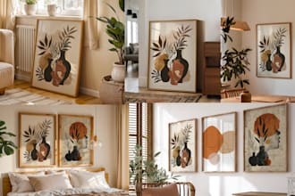 showcase your product photo image or wall art design into realistic frame mockup