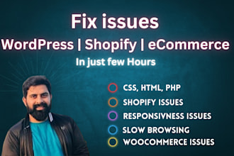 fix wordpress, shopify, fix bootstrap html css, ecommerce