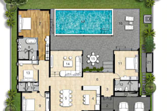 render 2d and 3d floor plan in photoshop and sketchup vray