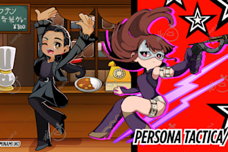 create persona 5 q, tactica , chibi art style