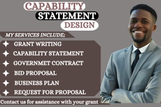 design capability statement, government contract, grants, bid proposal, rfp