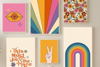 design printable abstract, retro and boho wall art or posters