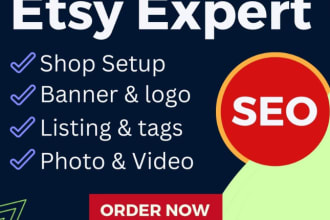 set up etsy store, design etsy digital products, do etsy SEO and product listing