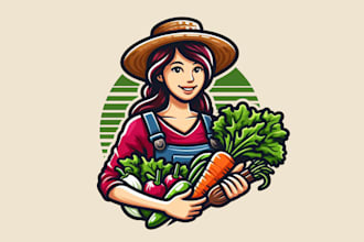 do creative modern farmer vegetable organic food mascot logo design