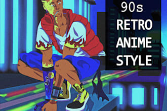 do one illustration in retro anime style