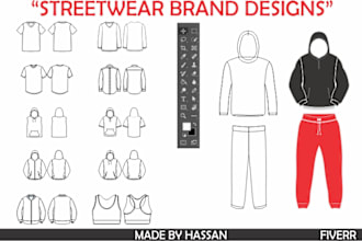 design your 2d streetwear brand clothes with tech pack