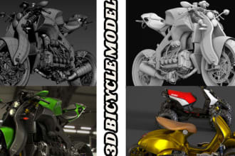 create realistic 3d bicycle model, bicycle design, 3d modeling, 3d design