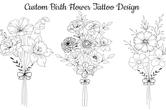 create custom birth flower line art, tattoo illustration