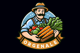 design super farmer vegetable organic food mascot logo for you