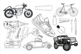 draw line art, vector sketch, coloring book, instruction manual