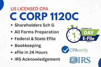 prepare business c corp 1120c tax return and efile in 24 hours