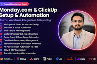 setup monday and clickup with automation and integrations