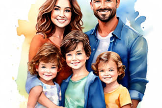 draw watercolor family portrait illustration