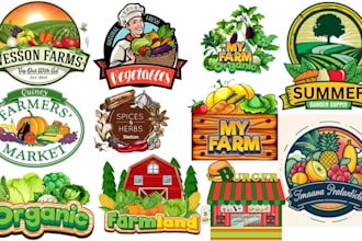design food vegetable, coffee, juice bar, restaurant fruit logo with branding