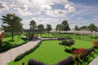 design and 3d render community park, garden, landscape