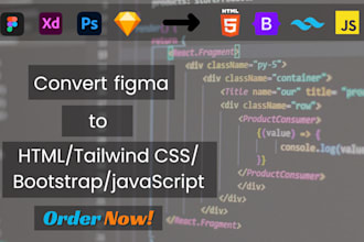 convert figma using HTML tailwind CSS bootstrap javascript