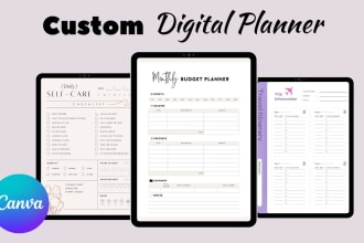 do custom digital planner template, calendar, journal for etsy and good notes