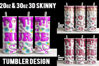 create a new 3d tumbler 20, 30 oz sublimation wrap design