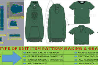 do sewing pattern for all clothing items and cad grading