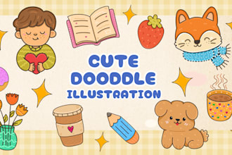create hand drawn kawaii doodle line art illustration