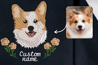 create a portrait embroidery design for your pet, dog, cat