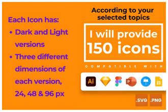 provide ai, svg, png, pptx compatible 150 flat icons