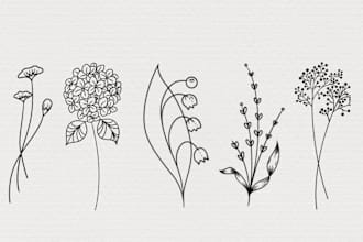 draw botanical flowers in line art illustration in 5 hours