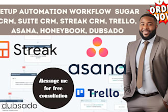 do sugar crm, suite crm, streak crm, trello, asana, honeybook, dubsado