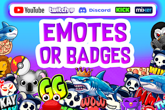create sticker emotes emojis for twitch , youtube , discord and kick channel