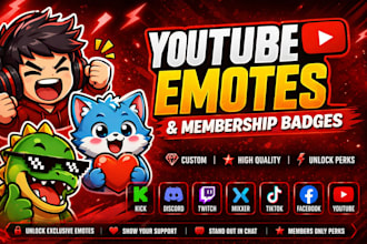 design awesome youtube subscriber sub badges, twitch emotes, and discord emojis