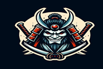 do oni, samurai, head, mascot logo