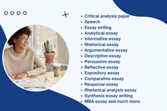 do essay writing, speech, argumentative, reflection, critical analysis