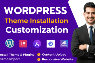 install wordpress theme, customization, upload demo content and redesign website