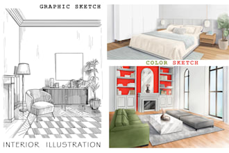 create a bright interior sketch or illustration
