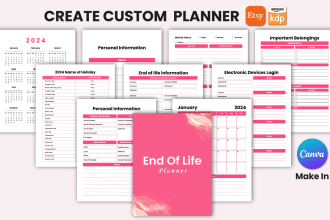 design custom printable planner, digital or hyperlink planner, journal, etsy