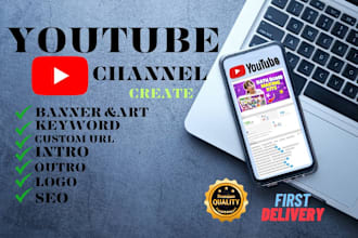 create youtube channel with logo, art, intro, outro, SEO