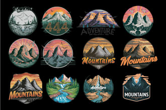 design mountain, adventure, hunting, fishing, outdoor logo, stickers and badge