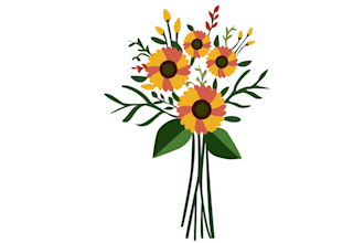 line art illustrations, botanical flowers, plants