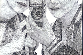 draw a photo in pointillism dot technique