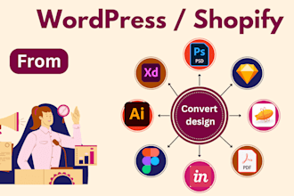 do figma, xd, sketch, PSD, ai to shopify wordpress with responsive