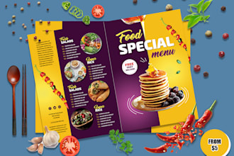 create eye catching and professional menu cards for restaurants
