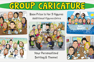 draw a group caricature with custom background