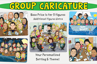draw a group caricature with custom background