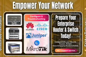 configure cisco, huawei, vyos, juniper, mikrotik router, firewall and switch