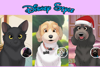 draw your lovely pets into disney cartoon portrait