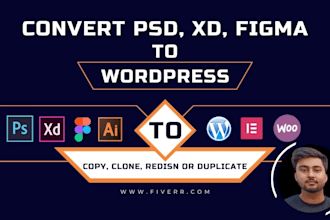 convert PSD to wordpress, figma to wordpress, xd to elementor