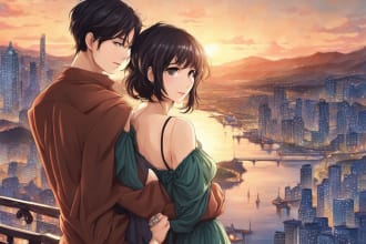 draw you anime couple art portrait