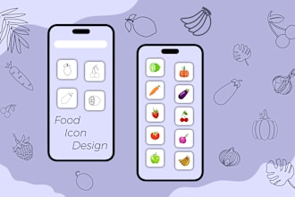create modern vector, line, fruit and vegetable icon designs for your business